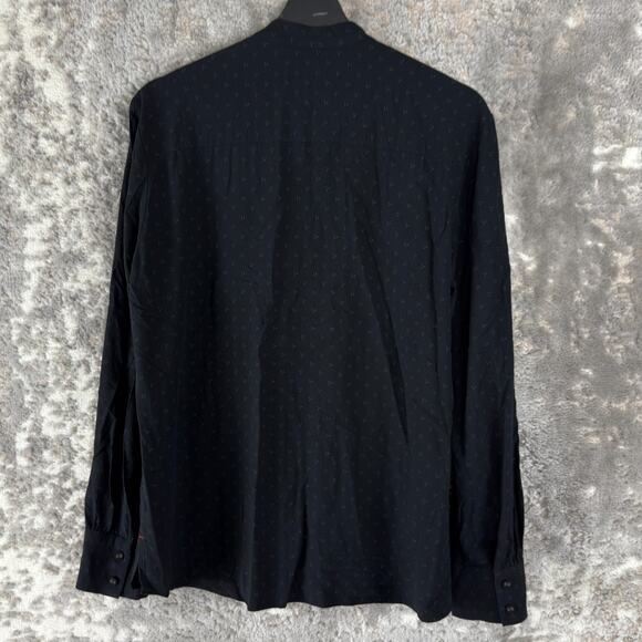 Uniqlo Size L Tie Front Casual Minimalist Button Top Black Long Sleeve - Picture 4 of 9